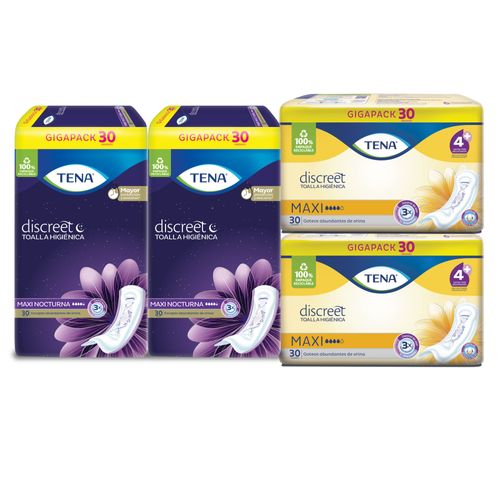 Kit 2 Toallas Discreet Maxi + 2 Toallas Maxi Night