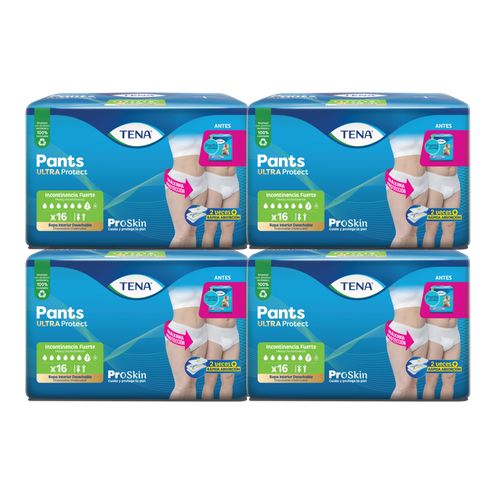 Combo Ropa Interior Tena Pants Ultra Protect X16u X4 Paquetes